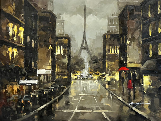 Moody Paris Street Scene 36 x 48