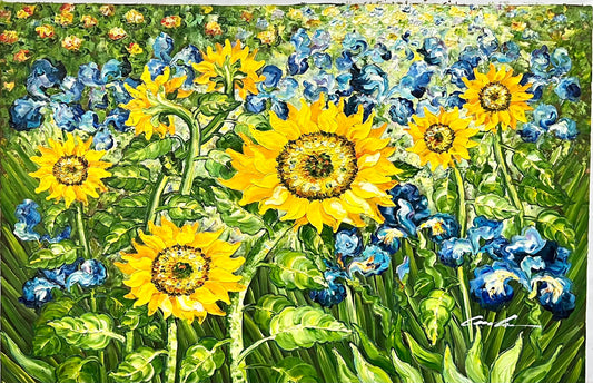 Sunflowers and Irises 24 x 36