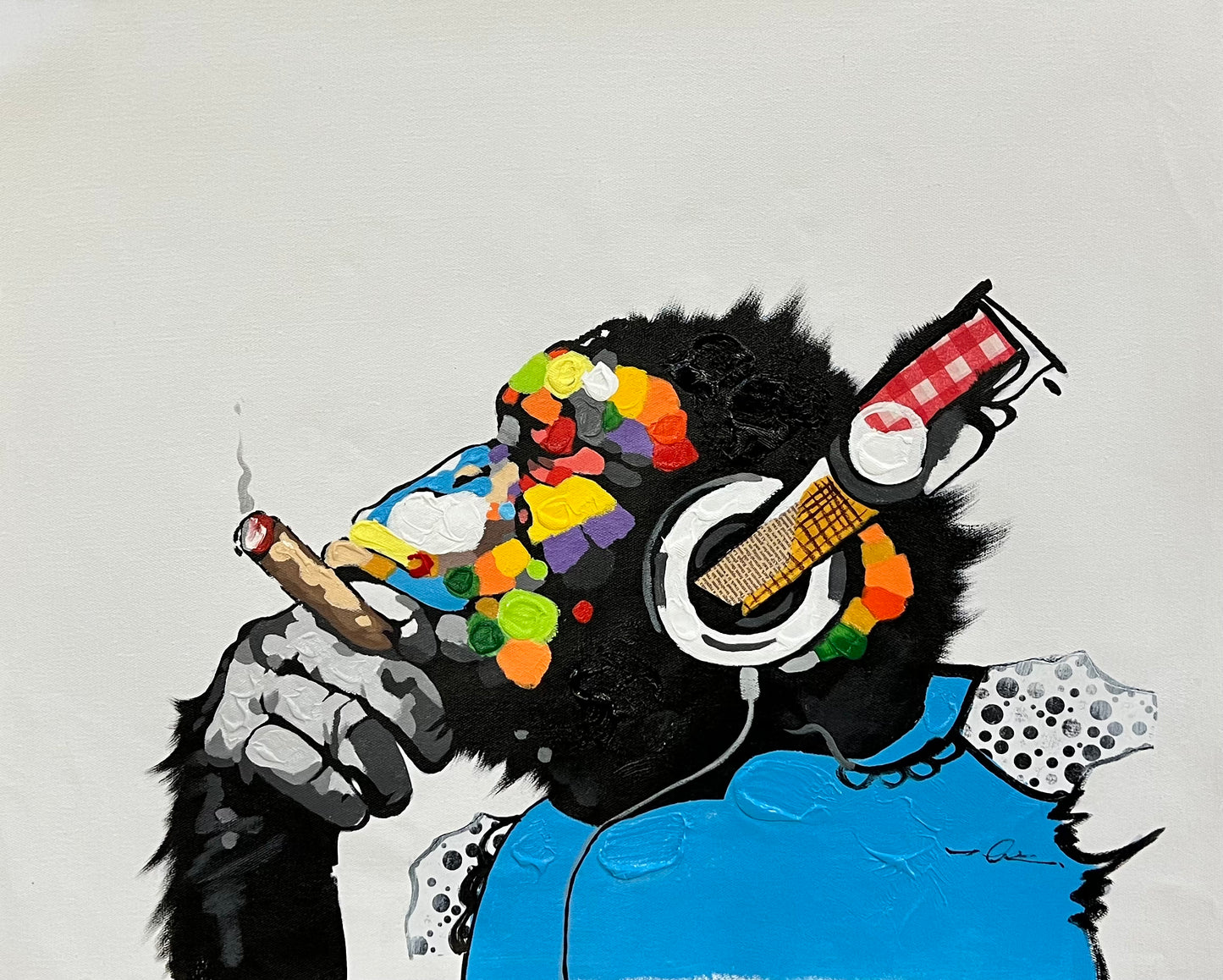 Headphone Monkey Smoking 20 x 24